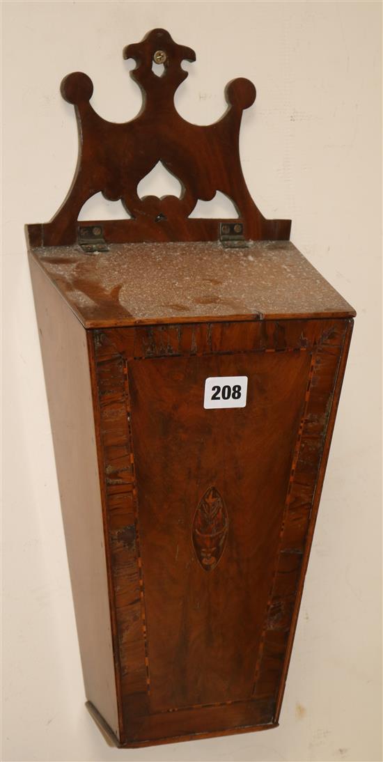 A Regency inlaid yew wood candle box 50cm